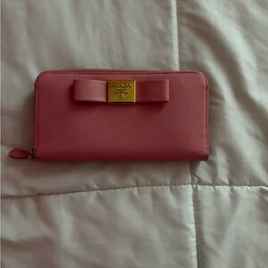 Prada Pink Leather Wallet with Bow Detail